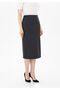 Anthracite Midi Length Classic Pencil Skirt with Elastic Waist and Back Slit with Zipper - 3