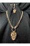 Women's Gold Zircon Stone Wolf Head Necklace, Bracelet and Powerful Set - 4