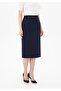 Navy Blue Color Midi Length Classic Pencil Skirt with Elastic Waist and Back Slit with Zipper - 3
