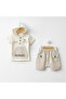 Herringbone Hooded T-Shirt Shorts Set Beige
