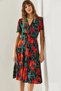 Women's Emerald Green Double Breasted Belted Short Sleeve Belted Patterned Viscose Dress 5928 60251303 - 3