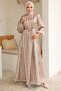 Beige Satin Patterned Chain Dress - 3