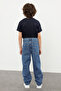 Koyu Mavi Erkek Çocuk Baggy Pamuklu Ayarlanabilir Lastikli Denim Pantolon Jean TKDSS24PL00005 - 5