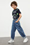 Koyu Mavi Erkek Çocuk Baggy Pamuklu Ayarlanabilir Lastikli Denim Pantolon Jean TKDSS24PL00005 - 4