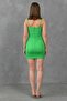 Green Atlas Fabric Gathered Design Degaje Collar Low-Cut Strappy Mini Dress 264 - 3