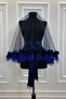 Navy Blue Luxury Henna Veil Set, Feather and Three Dimensional Laser Flowers, Bridal Veil Set - 2