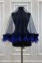 Navy Blue Luxury Henna Veil Set, Feather and Three Dimensional Laser Flowers, Bridal Veil Set - 3