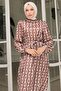 Patterned Brown Satin Chain Dress - 2