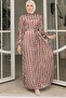Patterned Brown Satin Chain Dress - 4