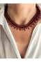 Ethnic Bohemian Sand Crystal Bead Handmade Red Cluster Necklace - 4