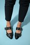 Paloma Black Leather Gold Buckle Women's Sandals - 3