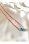 Blue Glass Cube Bead Red Rope Necklace - 3