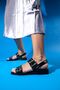 Blob Black Patent Leather Women's Sandals with Silver Buckle - 8