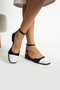 2.5 cm Heel Black and White Lacing Blunt Toe Ballet Ballet - 3
