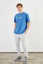 Leo Men's Oversize T-Shirt 100% Cotton Crew Neck Print Detailed Basic Blue T-Shirt - 6