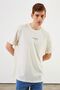 Leo Men's Oversize T-Shirt 100% Cotton Crew Neck Print Detailed Basic Ecru T-Shirt - 2