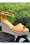 Women's Genuine Leather Suede Straw Handmade Filled Heel Sandals 6863 - 6