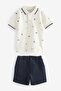 100% Cotton White Polo Neck Thsirt Shorts Bottom Top Set - 5