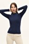 Women's Navy Blue Stand Collar Long Sleeve Bodysuit - 4