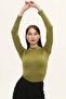 Oil Green Stand Collar Long Sleeve Bodysuit - 2