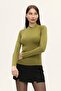 Oil Green Stand Collar Long Sleeve Bodysuit - 4