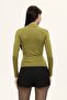 Oil Green Stand Collar Long Sleeve Bodysuit - 8