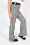 Girl's Flared Leg High Waist Belted Houndstooth Patterned Fabric Trousers - 3