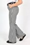 Girl's Flared Leg High Waist Belted Houndstooth Patterned Fabric Trousers - 5