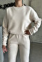 Unisex Beige Crew Neck Plain Oversized Top and Bottom Tracksuit Set - 3