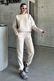 Unisex Beige Crew Neck Plain Oversized Top and Bottom Tracksuit Set