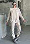 Unisex Beige Crew Neck Plain Oversized Top and Bottom Tracksuit Set - 5