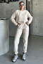 Unisex Beige Crew Neck Plain Oversized Top and Bottom Tracksuit Set - 6
