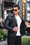 Men's Black Leather Water Cold Proof Cross North Slim Fit Lined Seasonal Spring Jacket - 5