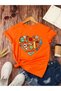 Colorful Heart Printed Orange Oversized T-Shirt