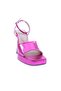 3587-23Y Women's Crystal Thick Banded Thick Heeled Sandals Pink Metallic - 2