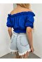 Women's Madonna Neckline Off-Shoulder Front Ruched Cropped Blouse - 3