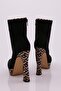 1300-22K Women's High Platform Zippered Goblet Heeled Boots Black Suede Mustard - 3