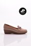 23072 Women's Front Metal Accessory Wedge Heeled Shoes Beige Patent Leather