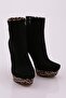 1300-22K Women's High Platform Zippered Goblet Heeled Boots Black Suede Mustard - 2