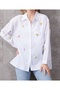 White Oversized Floral Embroidered Cotton Long sleeve Shirt - 2