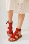 Genuine Leather Rayen Red Three-Stripe Rivet Detailed Belt Women's Sandals Opportunity Product