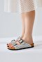 Aire White Double Banded Stone Detailed Women's Slippers - 4
