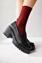 Alinne Black Thick-Soled Platform Moccasin, Women's Loafer Shoes - 2