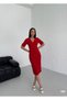 Women's Double Breasted Collar Short Sleeve Midi Length Crepe Fabric Dress (Color) - 4