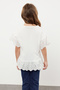 Ekru Kız Çocuk %100 Pamuk Brode Detaylı Kısa Kol Örme T-Shirt/Bluz TKDSS24TS00008 - 3