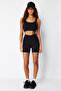 Siyah Fırçalı Soft Kumaş İç Bel Cep Detaylı Örme Spor Şort/Kısa Tayt THMSS24TY00020 - 3