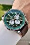 Men's wristwatch with metallic case, brown strap, and 2-year warranty. - 3