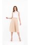 Beige Midi Length High Waist Pleated Skirt with Elastic Waistband