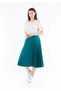 Green Midi Length High Waist Pleated Skirt with Elastic Waistband