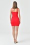 Women's Red Atlas Fabric Drawstring Detailed Degaje Collar Low-Cut Design Strap Mini Dress 264 - 3